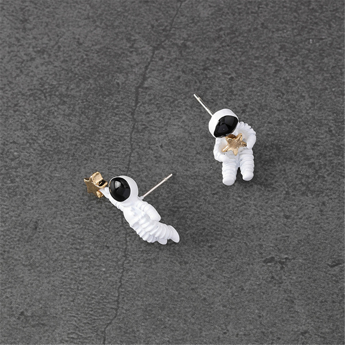 White Oil Drip & 18K Gold-Plated Astronaut Stud Earrings