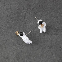 White Oil Drip & 18k Gold-Plated Astronaut Stud Earrings