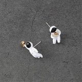 White Oil Drip & 18k Gold-Plated Astronaut Stud Earrings