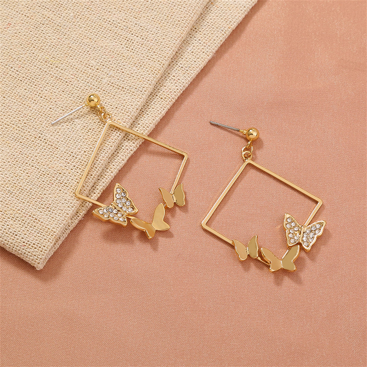 Cubic Zirconia & 18K Gold-Plated Butterfly Square Drop Earrings