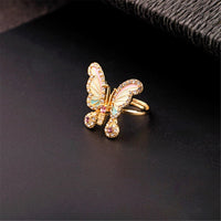Cubic Zirconia & Goldtone Pastel Butterfly Adjustable Ring