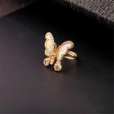 Cubic Zirconia & Goldtone Pastel Butterfly Adjustable Ring