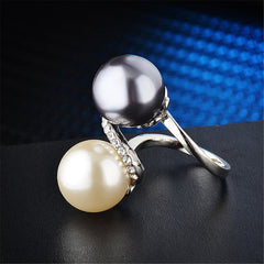 Pearl & Cubic Zirconia Silver-Plated Bypass Ring