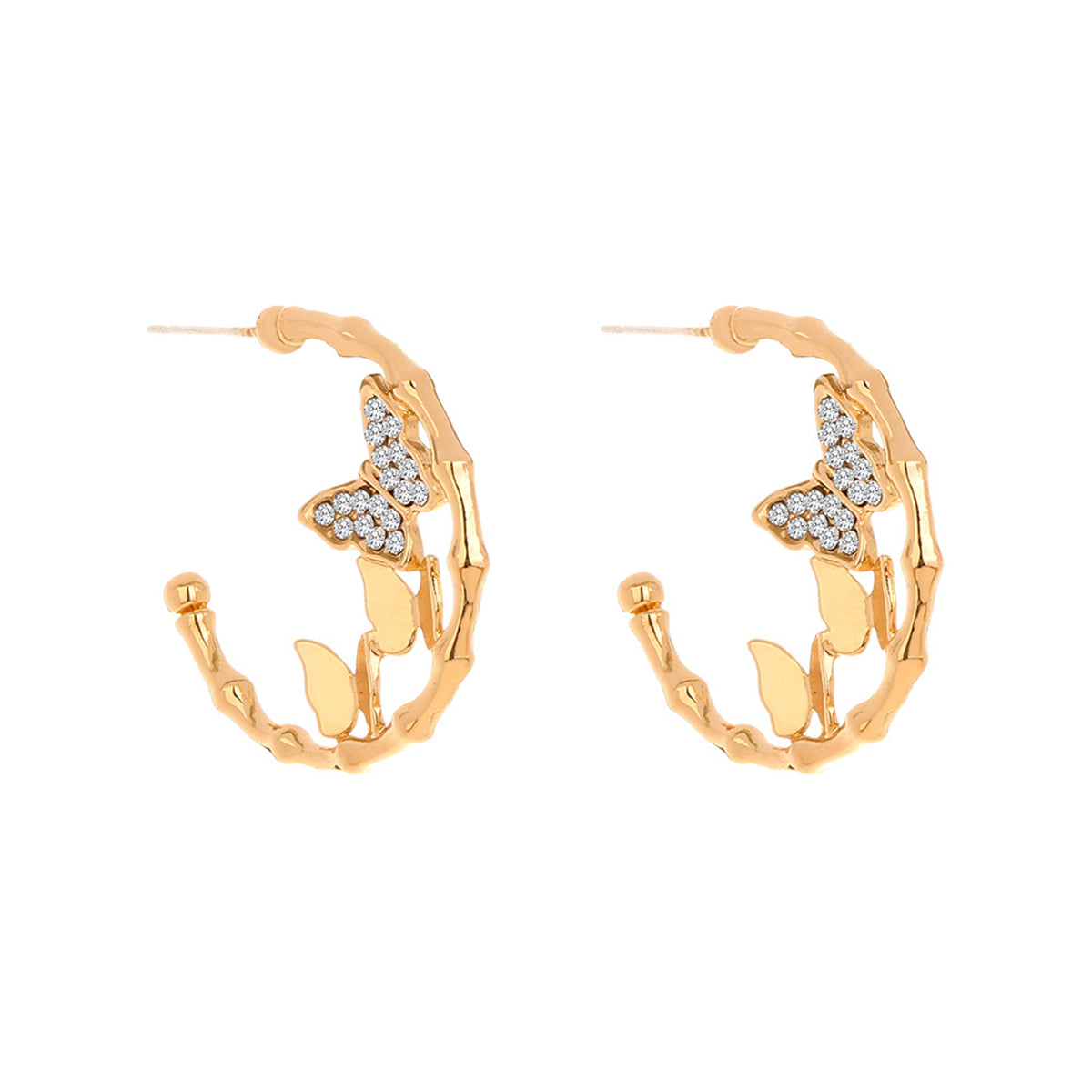 Cubic Zirconia & 18K Gold-Plated Double Butterfly Hoop Earrings