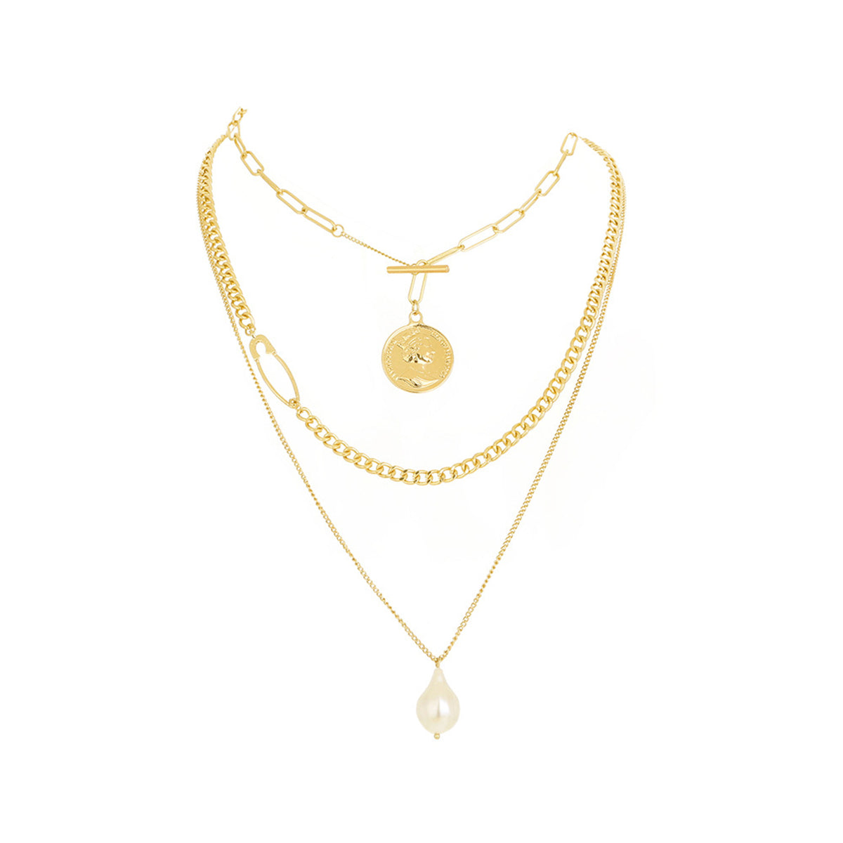 Pearl & 18K Gold-Plated Layered Coin Pendant Necklace Set