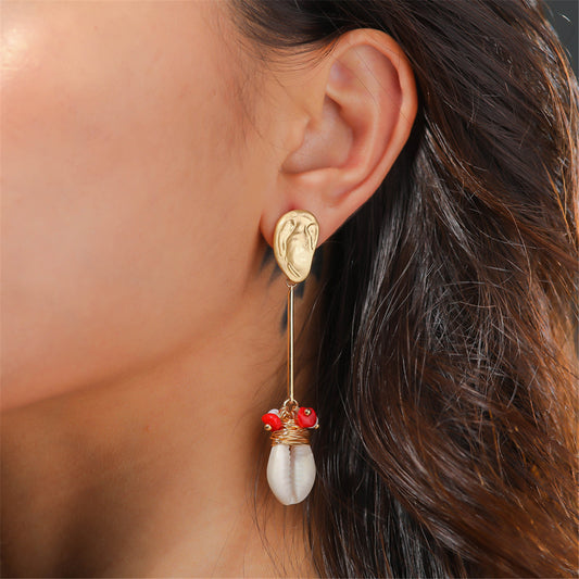 Shell and Resin 18K Gold-Plated Wrapped Drop Earrings, gold drop earrings for women, elegant gift for her, front view