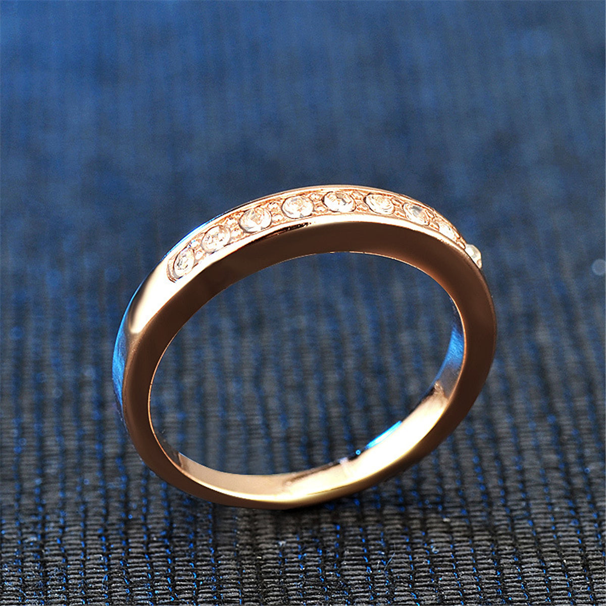 Cubic Zirconia and 18K Rose Gold-Plated Band Ring, rose gold statement rings for women, lifestyle look