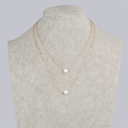 Pearl and 18K Gold-Plated Layered Pendant Necklace, gold pendant necklace for women, elegant gift for her, lifestyle look