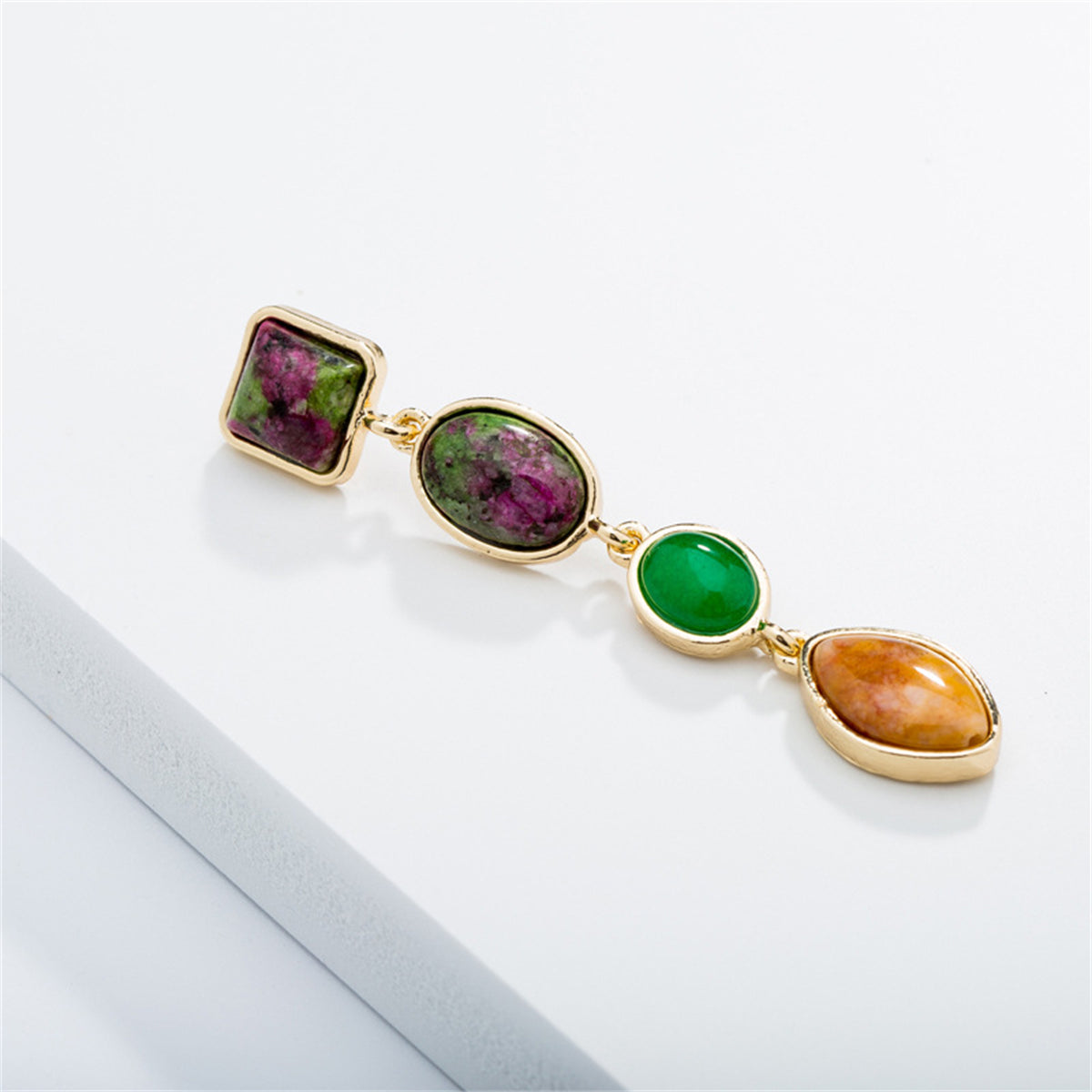 Green and Turquoise 18K Gold-Plated Drop Earrings, gold drop earrings for women, everyday style, detail close-up