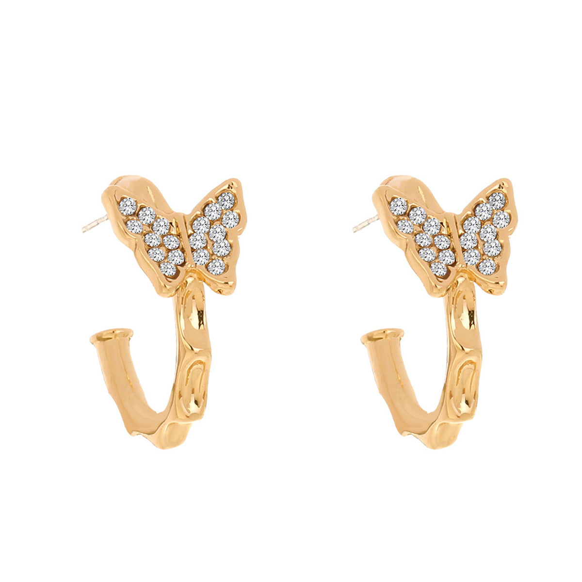 Cubic Zirconia & 18K Gold-Plated Butterfly Huggie Earrings
