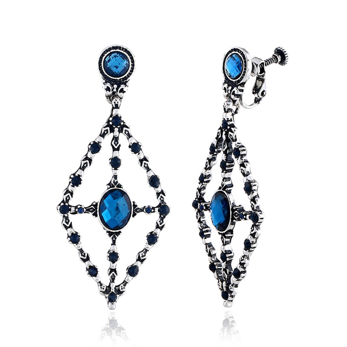 Blue cubic zirconia & Glass Crystal Rhombus Drop Earrings - streetregion