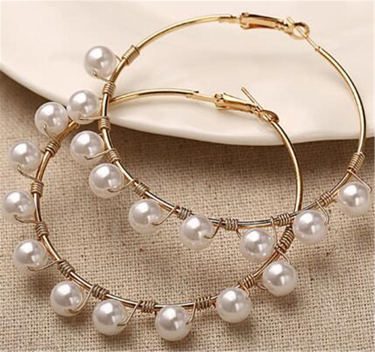 Pearl and 18K Gold-Plated Hoop Earrings, everyday style, side view