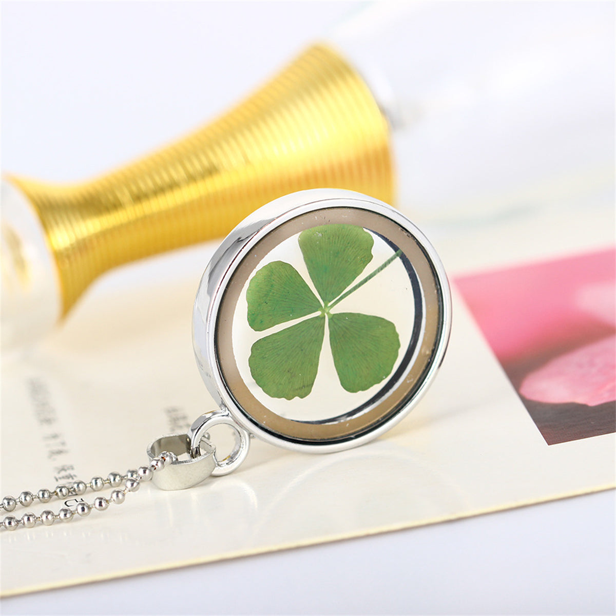 Silver-Plated Clover Pendant Necklace, silver pendant necklace for women, elegant gift for her, detail close-up