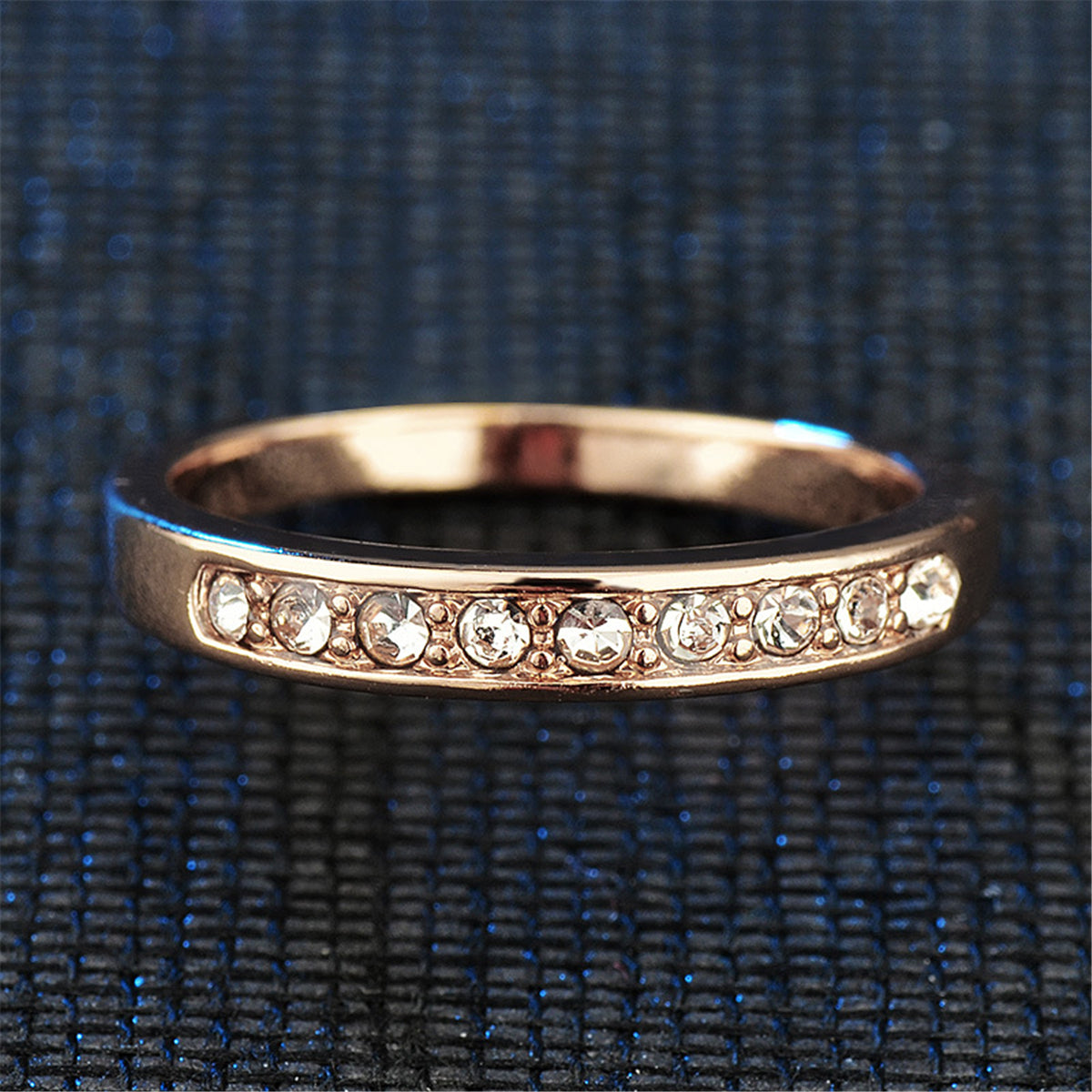 Cubic Zirconia and 18K Rose Gold-Plated Band Ring, rose gold statement rings for women, dainty minimalist design, styled look