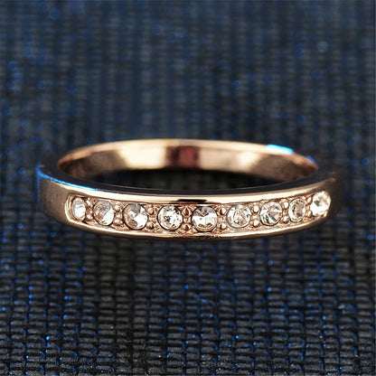 Cubic Zirconia and 18K Rose Gold-Plated Band Ring, rose gold statement rings for women, dainty minimalist design, styled look