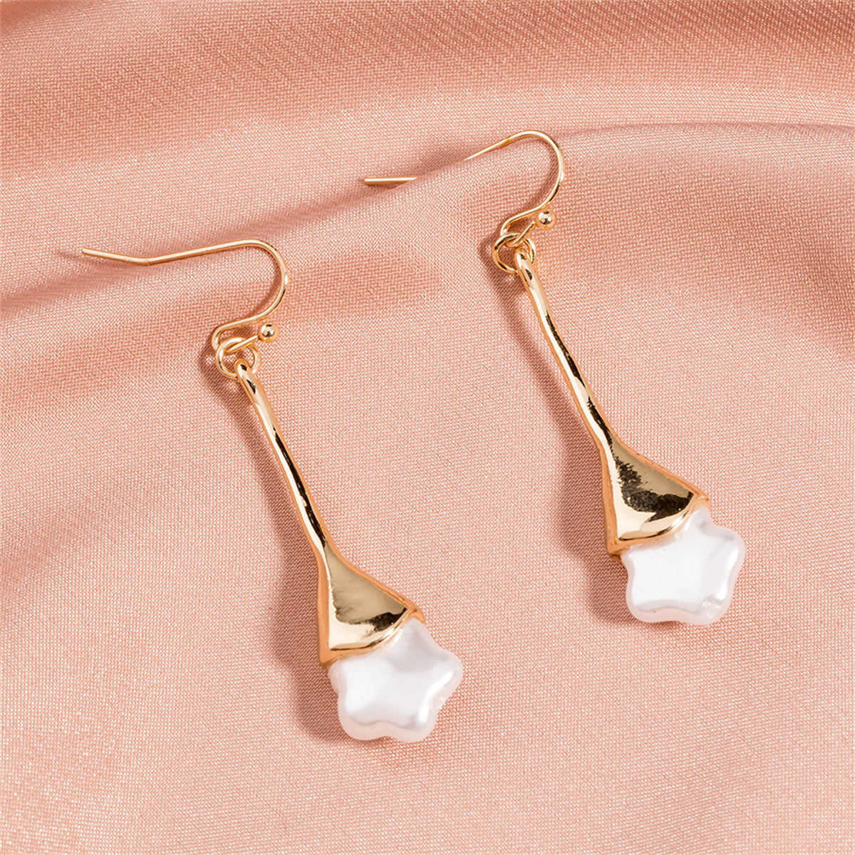 Pearl and 18K Gold-Plated Star Drop Earrings, gold drop earrings for women, elegant gift for her, front view