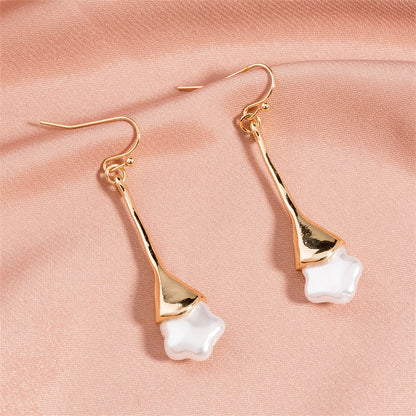 Pearl and 18K Gold-Plated Star Drop Earrings, gold drop earrings for women, elegant gift for her, front view