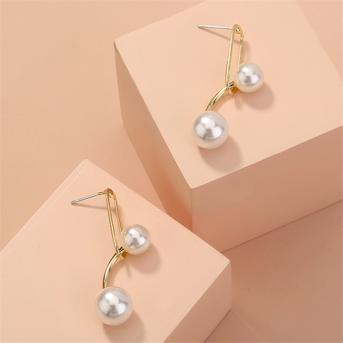 Pearl and 18K Gold-Plated Double Drop Earrings, gold drop earrings for women, vintage-inspired design, side view