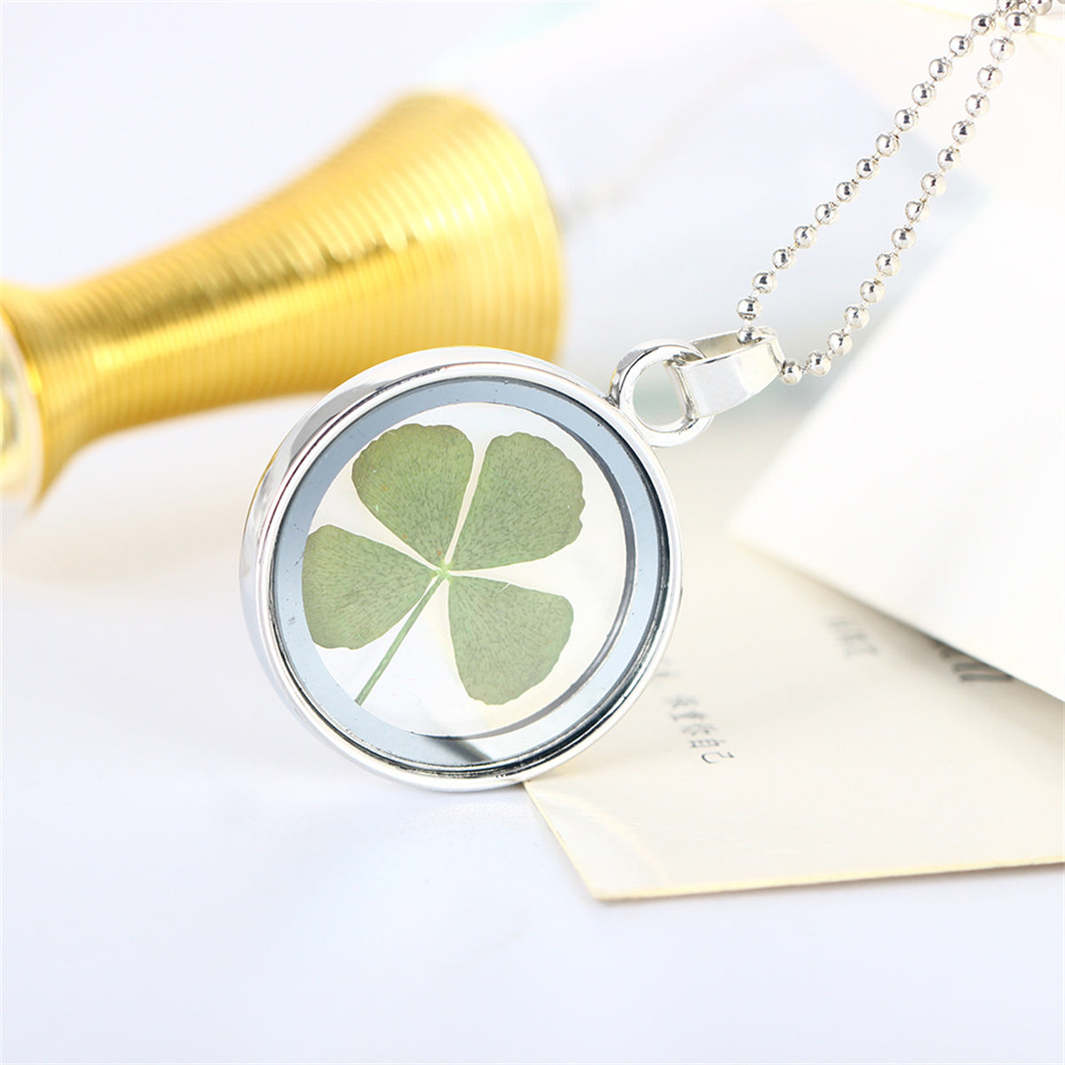 Silver-Plated Clover Pendant Necklace, silver pendant necklace for women, elegant gift for her, lifestyle look