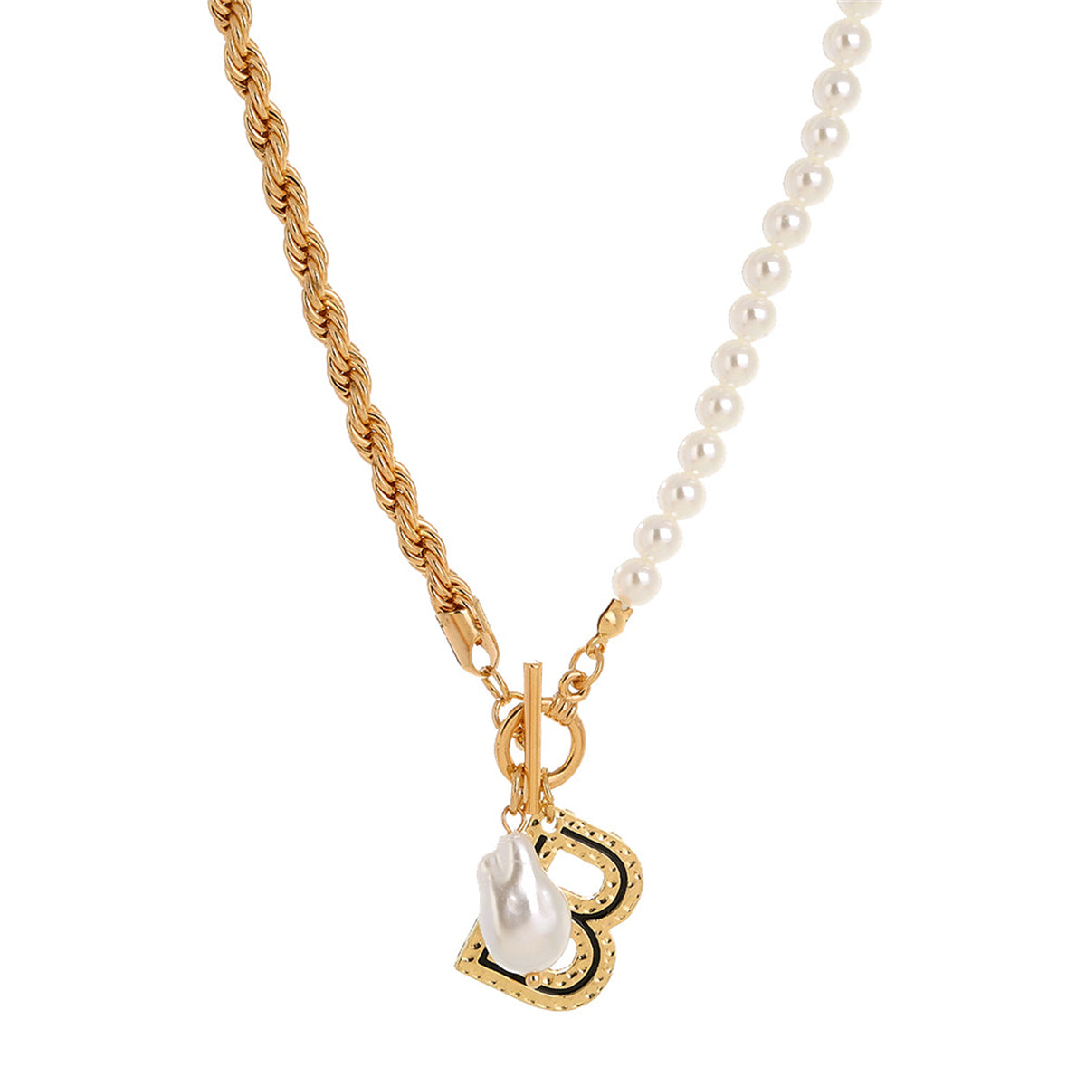 Pearl & 18K Gold-Plated Twine 'B' Pendant Necklace