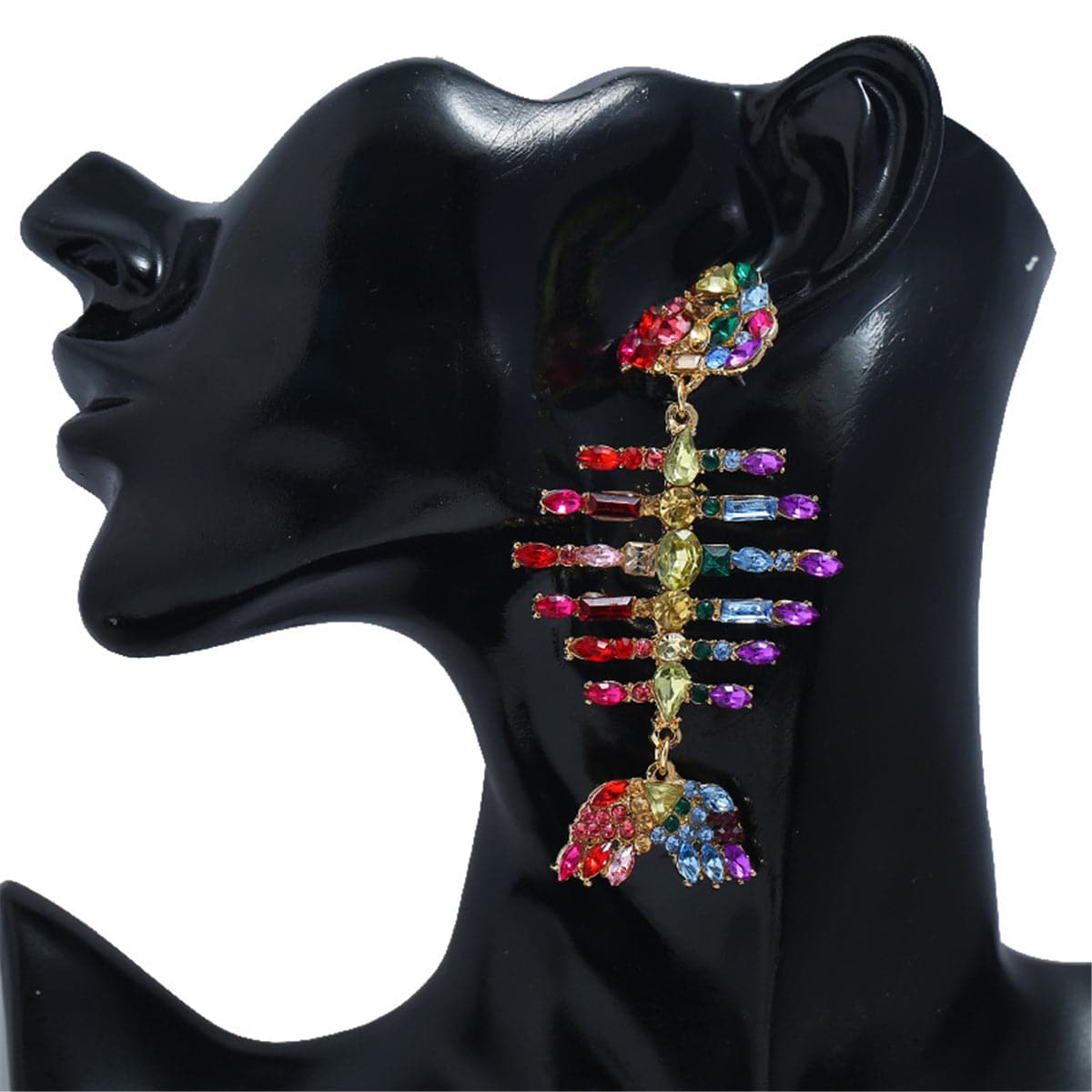 Multicolor Cubic Zirconia & 18K Gold-Plated Fishbone Drop Earrings