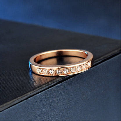 Cubic Zirconia & 18K Rose Gold-Plated Band Ring