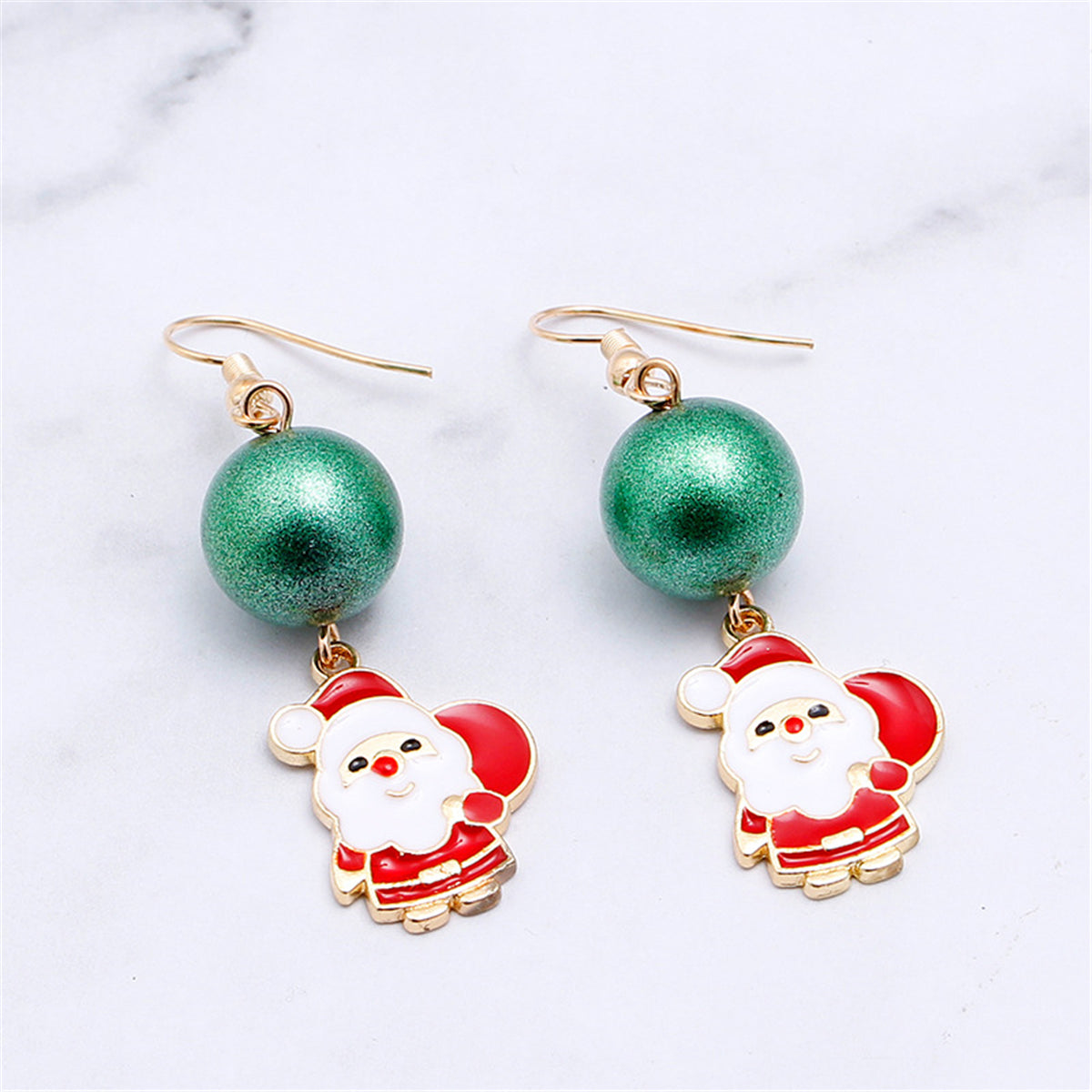 Red Enamel and 18K Gold-Plated Beaded Santa Claus Drop Earrings, gold drop earrings for women, front view