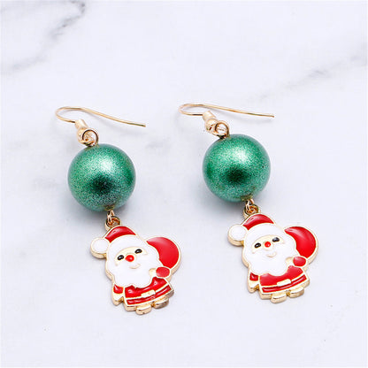 Red Enamel and 18K Gold-Plated Beaded Santa Claus Drop Earrings, gold drop earrings for women, front view