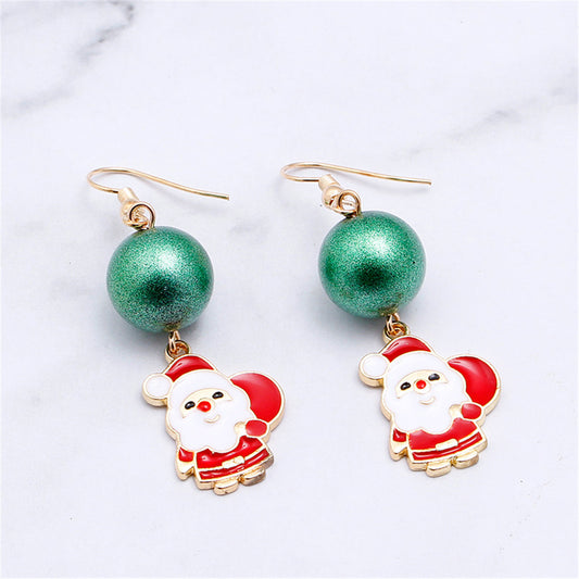 Red Enamel and 18K Gold-Plated Beaded Santa Claus Drop Earrings, gold drop earrings for women, front view