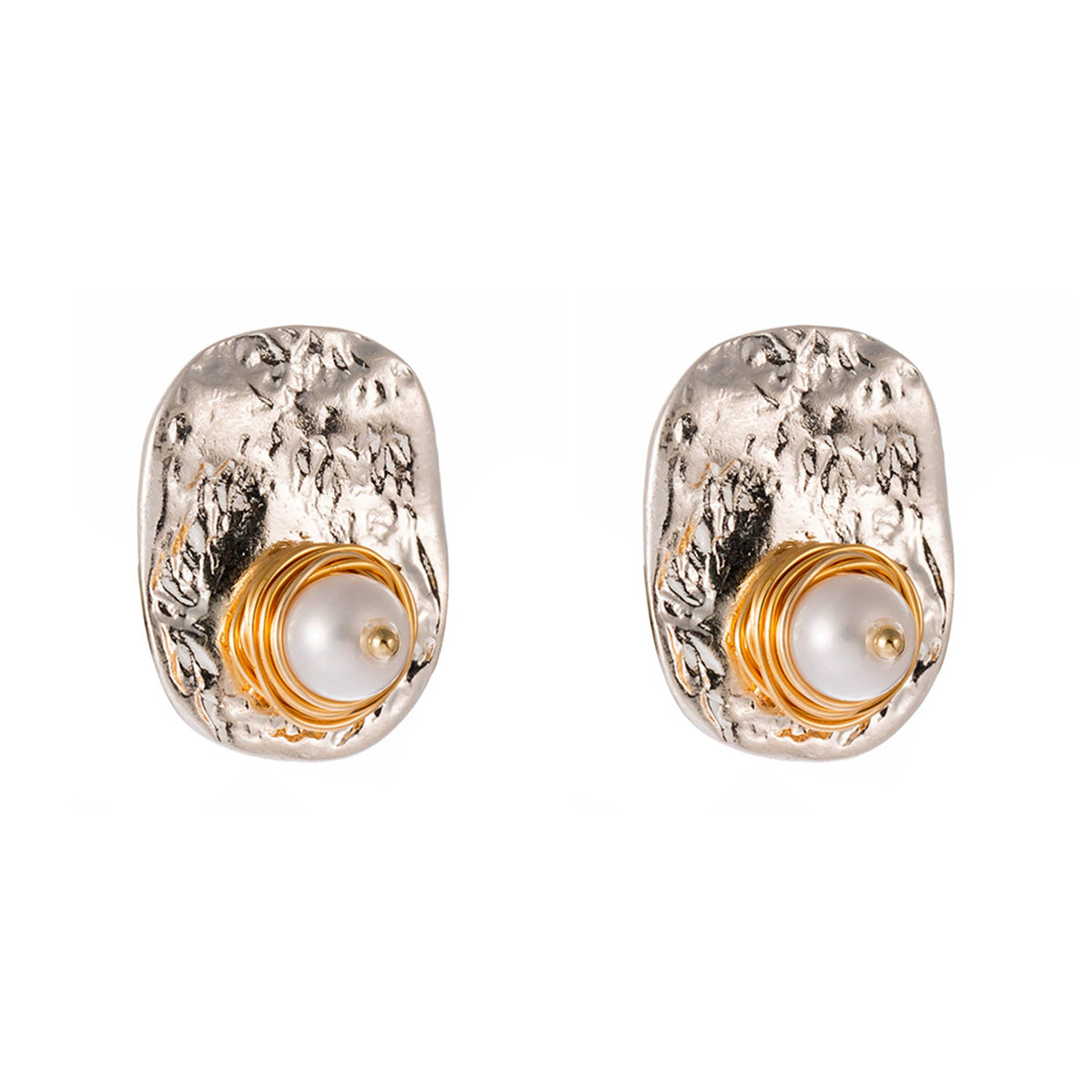 Pearl & Two Tone Entangled Stud Earrings