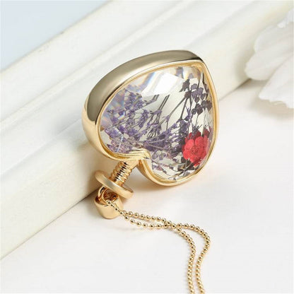 Red Peach Blossom & 18K Gold-Plated Heart Pendant Necklace