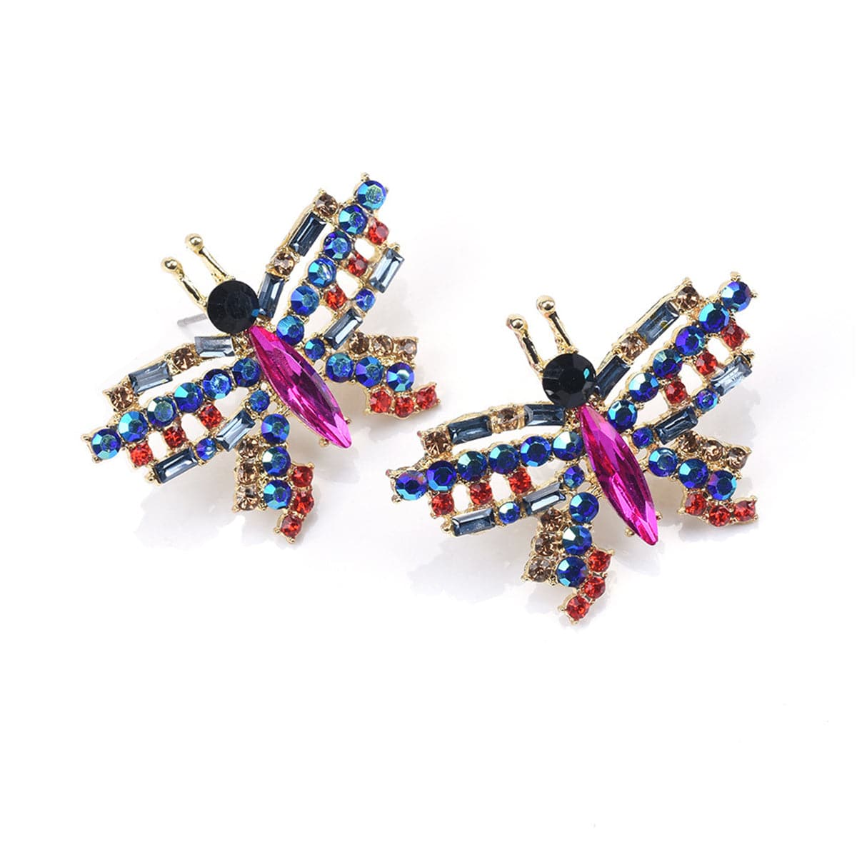 Blue Crystal & Cubic Zirconia Butterfly Stud Earrings