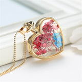 Blue & 18k Gold-Plated Pressed Flower Heart Pendant Necklace