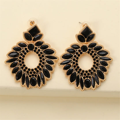 Black Crystal and Cubic Zirconia Geometric Drop Earrings, drop earrings for women, vintage-inspired design, lifestyle look
