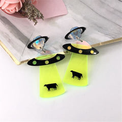 Green Acrylic & Silver-Plated UFO Beam Drop Earrings