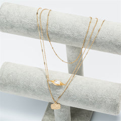 Pearl & 18K Gold-Plated Tag Layered Pendant Necklace