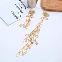 Beautiful 18K gold plated earrings showcasing a floral and leaf motif, ideal for enhancing your jewelry collection.