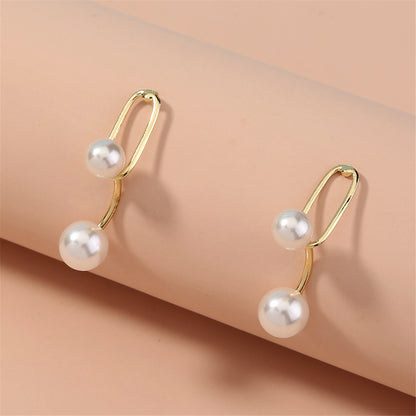 Pearl and 18K Gold-Plated Double Drop Earrings, gold drop earrings for women, vintage-inspired design, styled look