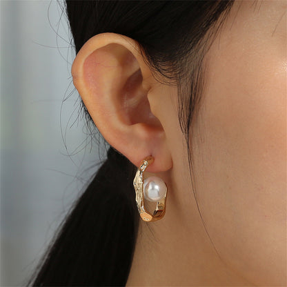 Pearl and 18K Gold-Plated Huggie Earrings, gold huggie earrings, botanical inspired, styled look
