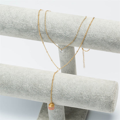 Gemstone & 18K Gold-Plated Layered Drop-Link Necklace