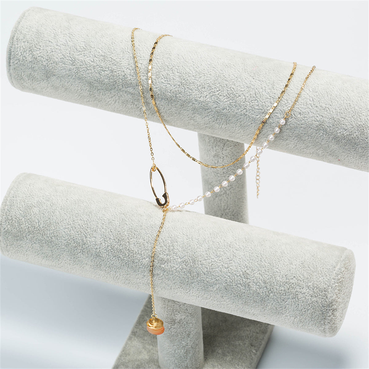 Pearl and Resin 18K Gold-Plated Pin Drop Layered Necklace, gold pendant necklace for women, side view