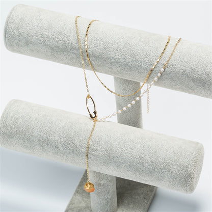 Pearl and Resin 18K Gold-Plated Pin Drop Layered Necklace, gold pendant necklace for women, side view