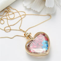 Blue & Goldtone Pressed Flower Heart Pendant Necklace