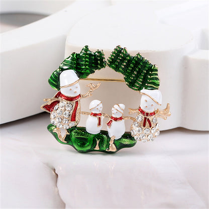 Cubic Zirconia and Green Snowman Family Brooch, brooch pin, botanical inspired, lifestyle look