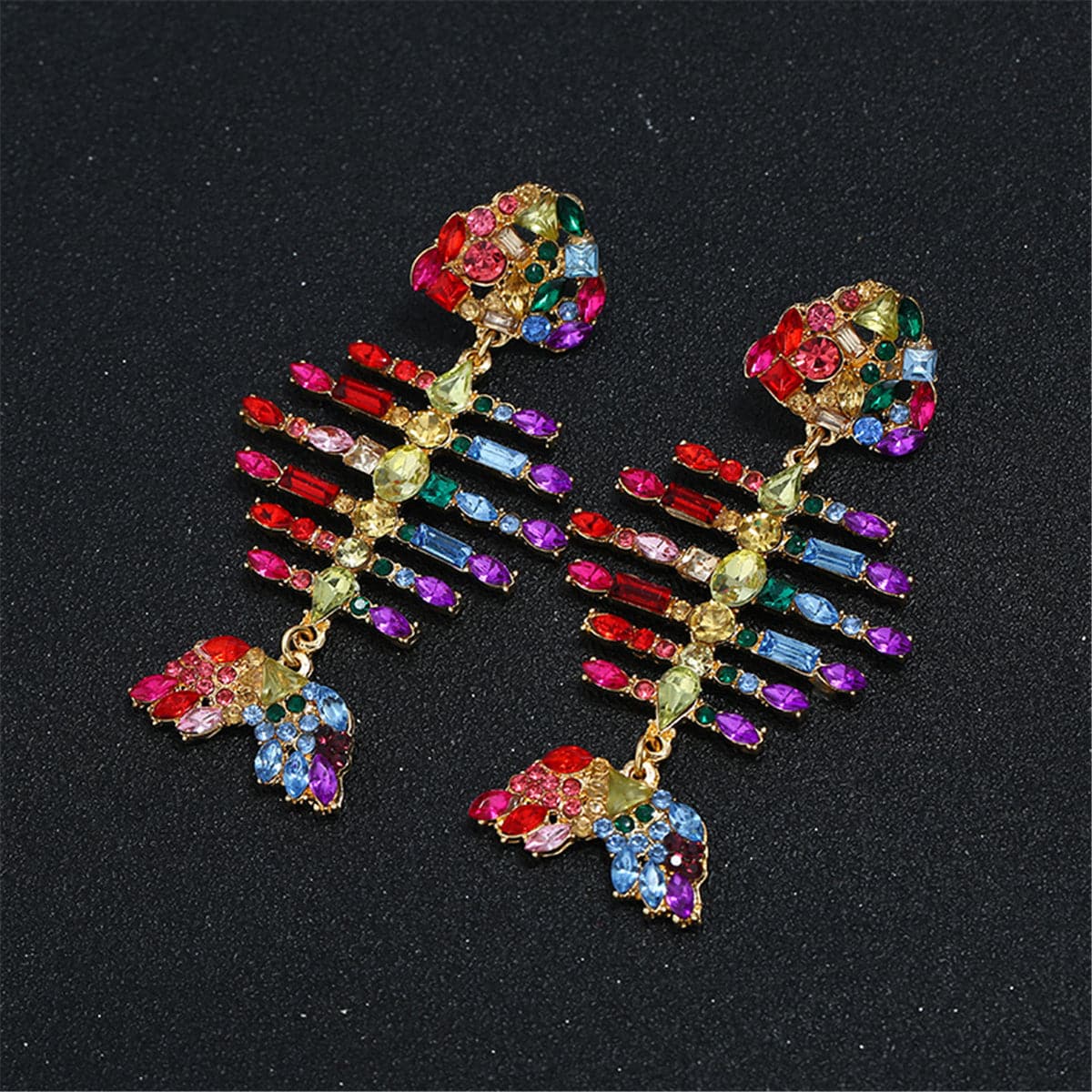 Multicolor Cubic Zirconia & 18K Gold-Plated Fishbone Drop Earrings