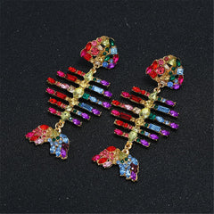 Multicolor Cubic Zirconia & 18K Gold-Plated Fishbone Drop Earrings