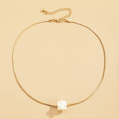 Pearl and 18K Gold-Plated Cluster Pendant Necklace, gold pendant necklace for women, botanical inspired, side view