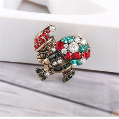 Green Crystal & Cubic Zirconia Santa Brooch