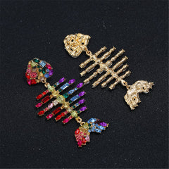 Multicolor Cubic Zirconia & 18K Gold-Plated Fishbone Drop Earrings