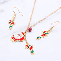 Red & 18K Gold-Plated Candy Cane & Santa Claus Drop Earrings & Pendant Necklace Set